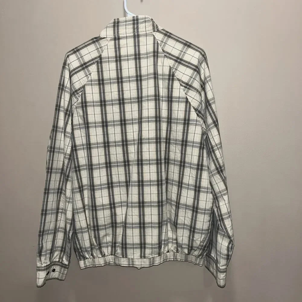 Izod Men's Wind Breaker Gray White Plaid Zip Jacket S Preppy Grandpa Core Casual